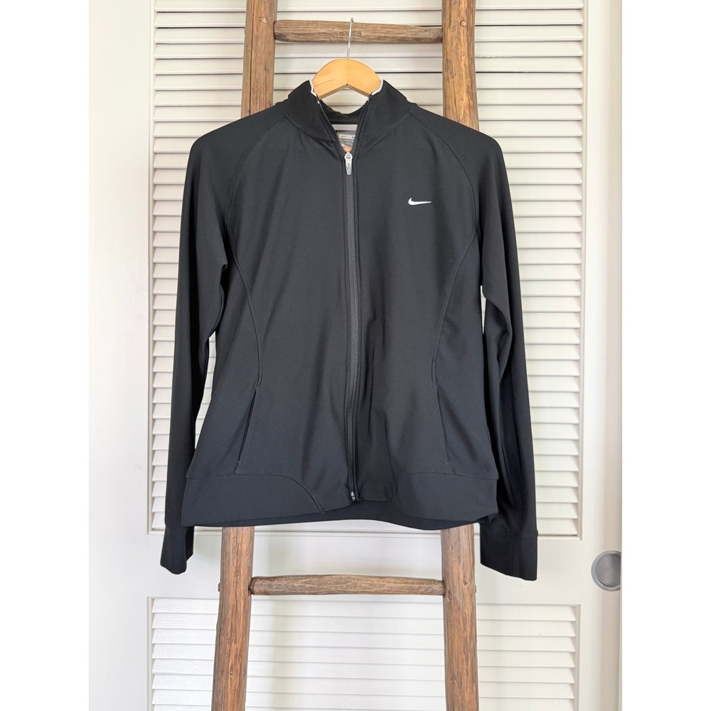 Nike Track Jacket Size M Black Full Zip‎ Fit Dry Mock Neck Athletic Jacket